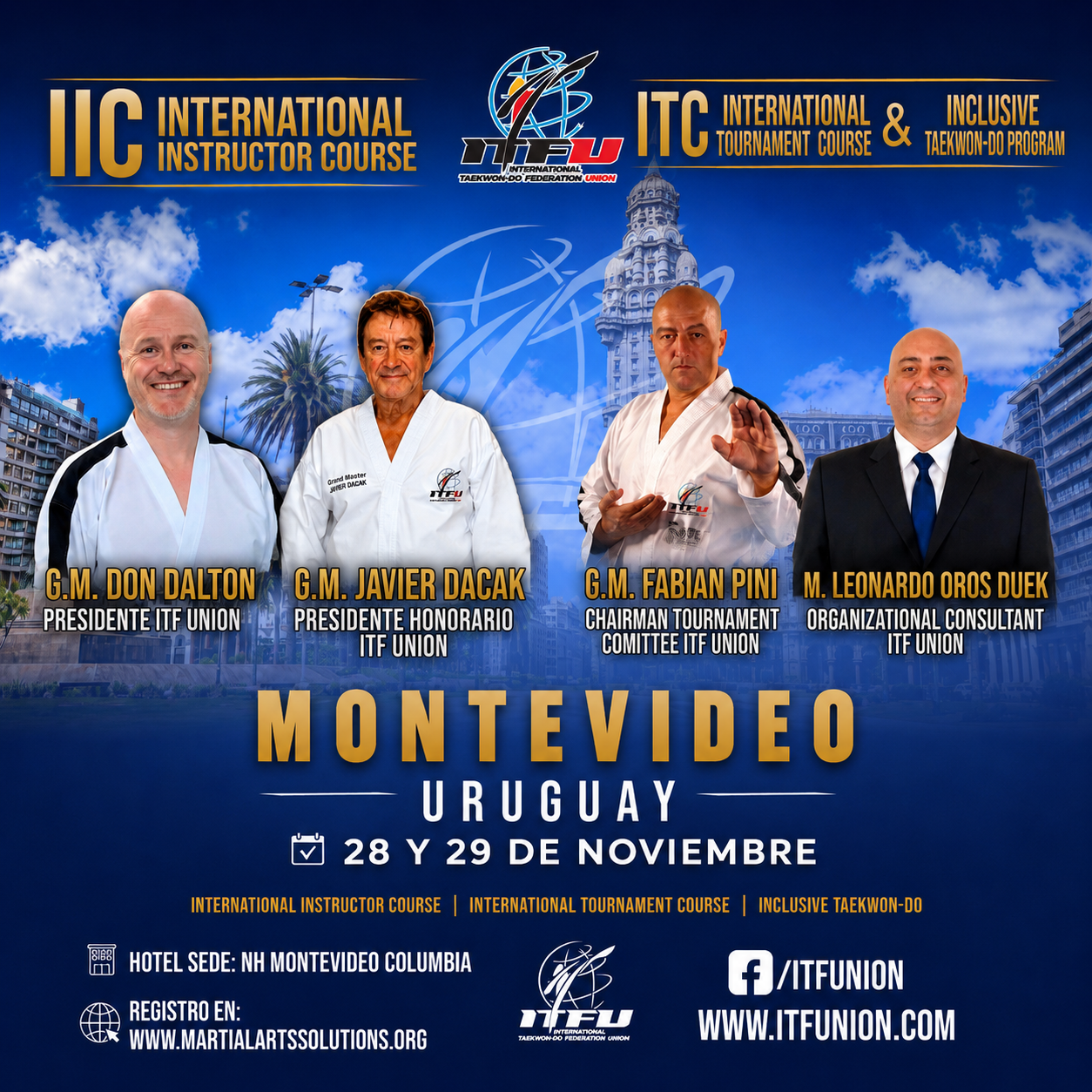 Flyer oficial del Curso Internacional de Instructores y Torneos IIC & ITC ITF Union 2026 – Montevideo, Uruguay