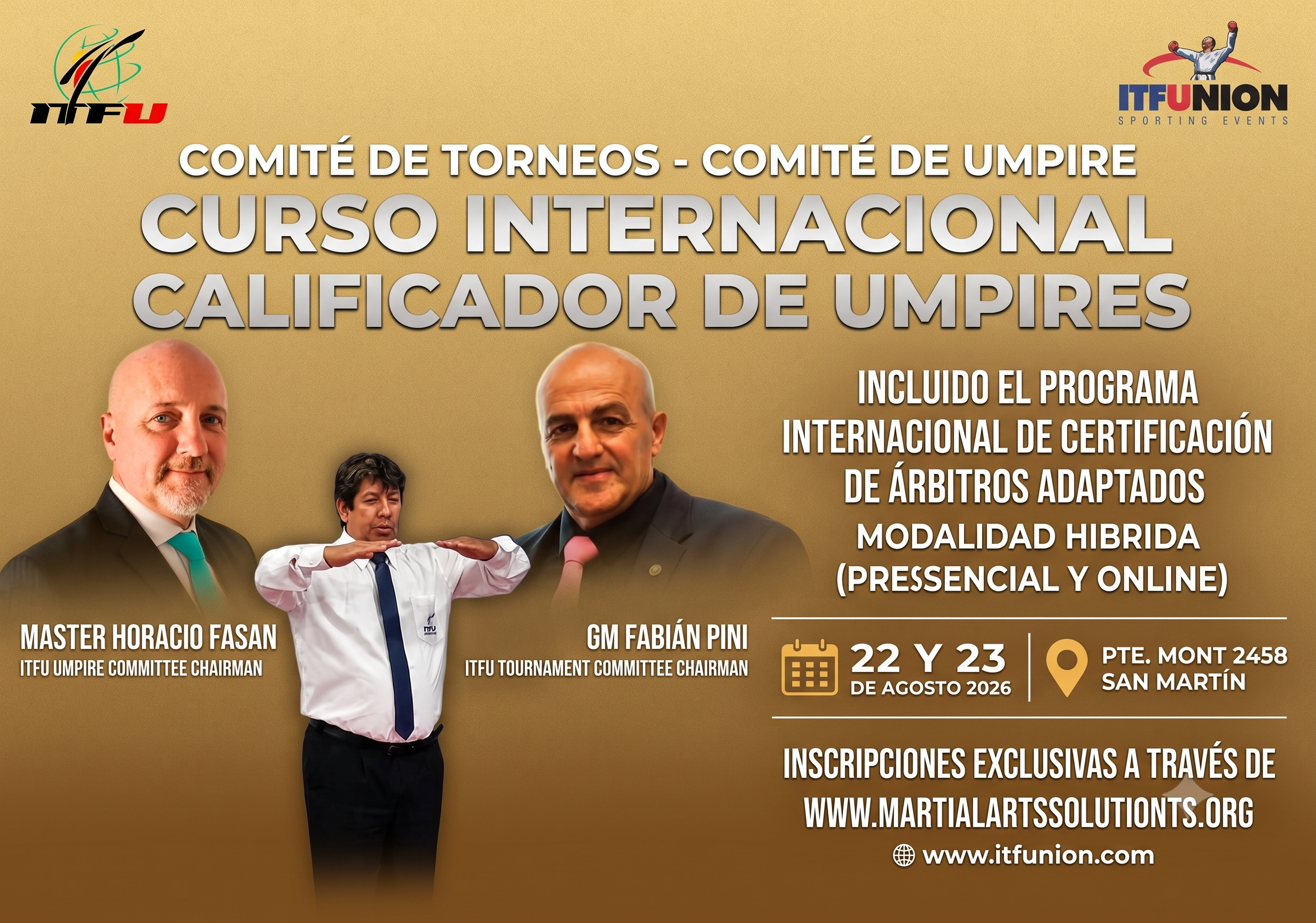 Flyer oficial del Curso Internacional Calificador de Umpires ITF Union 2026 – Buenos Aires, Argentina